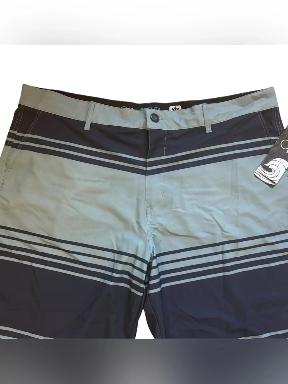 OP Ocean Pacific Mens Size 42 Flat Front Swim Shorts Green Blue Striped